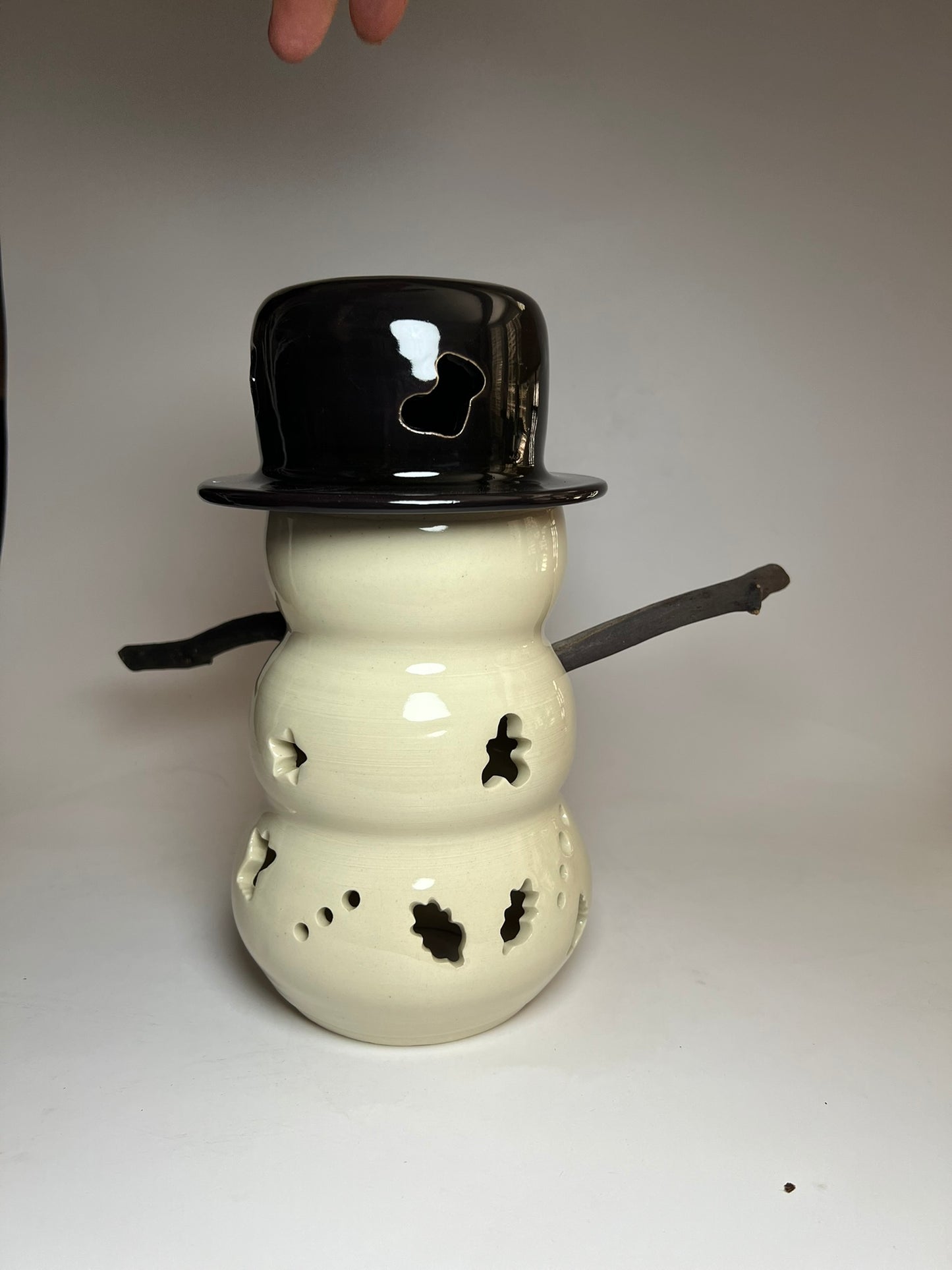 Handmade Stoneware Luminaire Snowman
