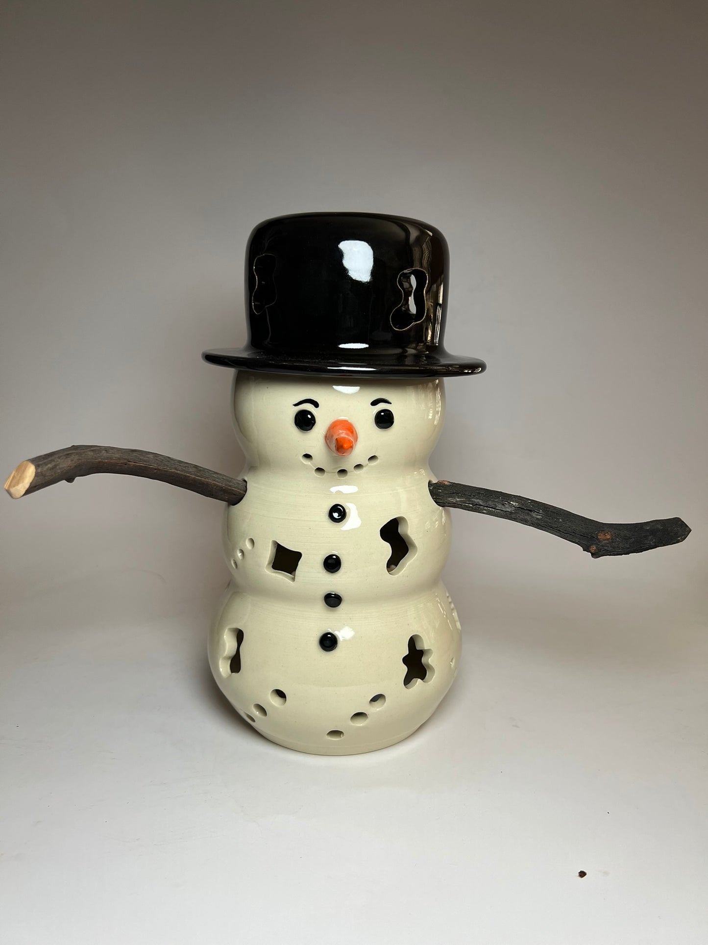 Handmade Stoneware Luminaire Snowman