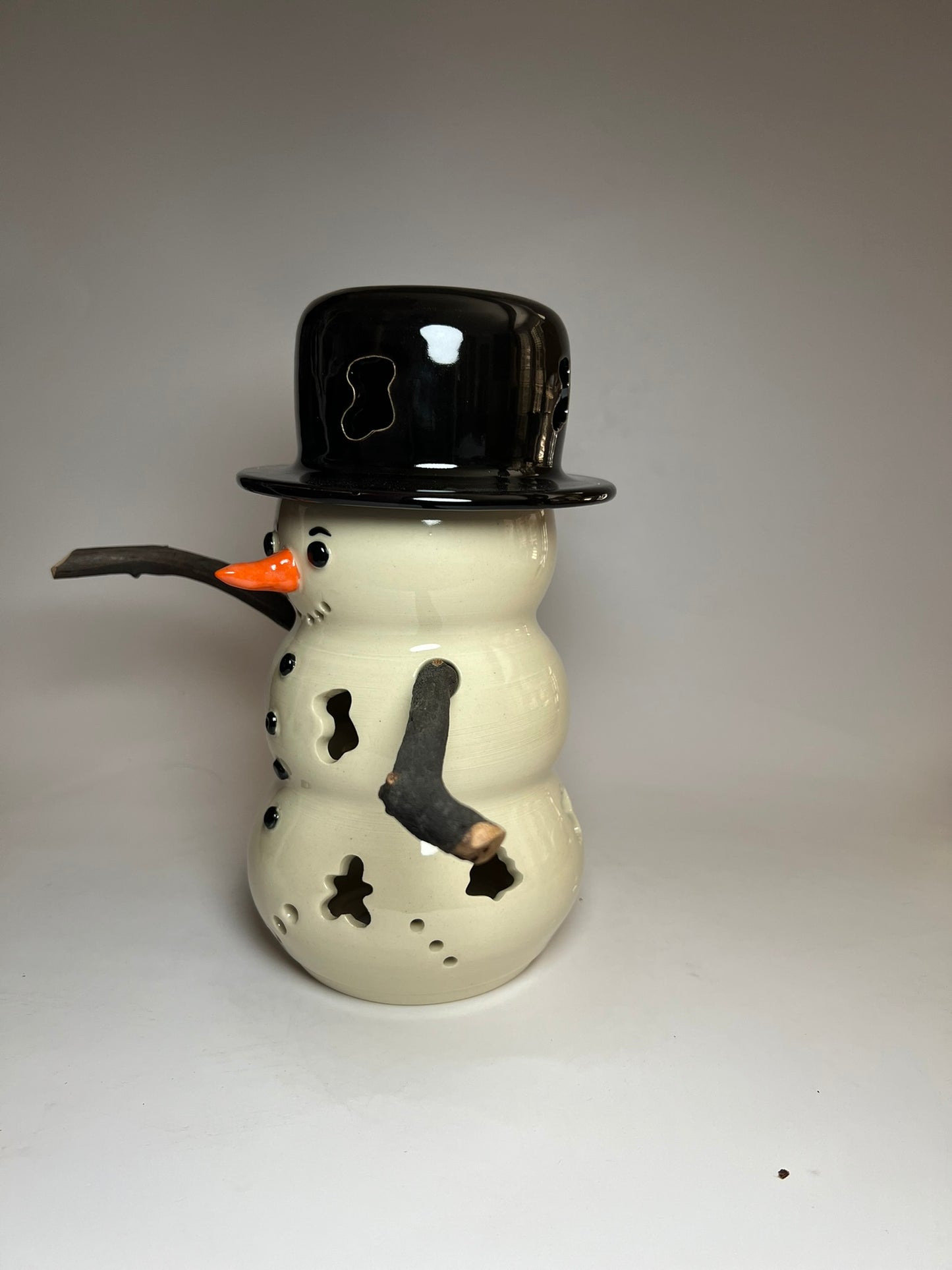 Handmade Stoneware Luminaire Snowman