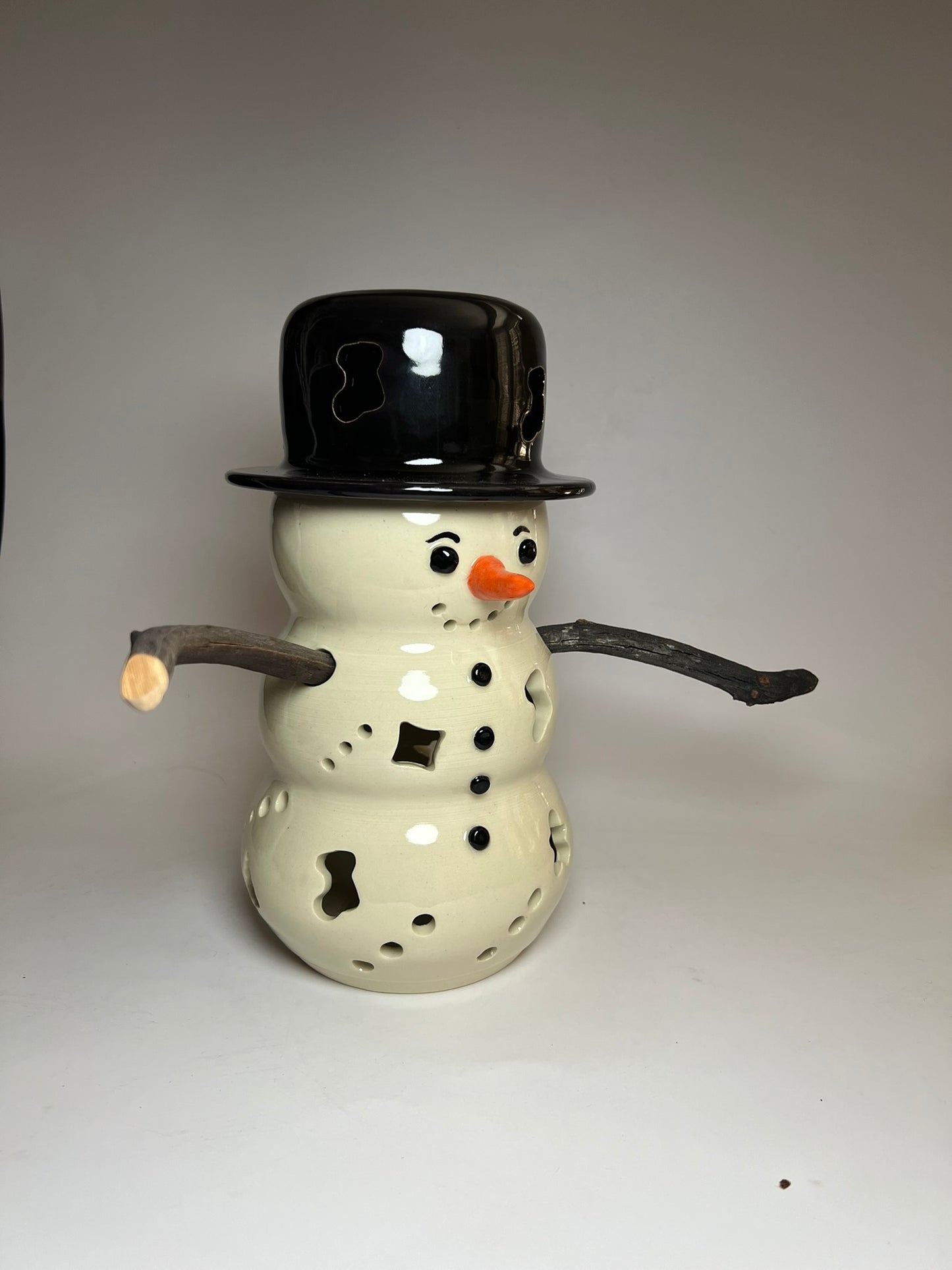 Handmade Stoneware Luminaire Snowman