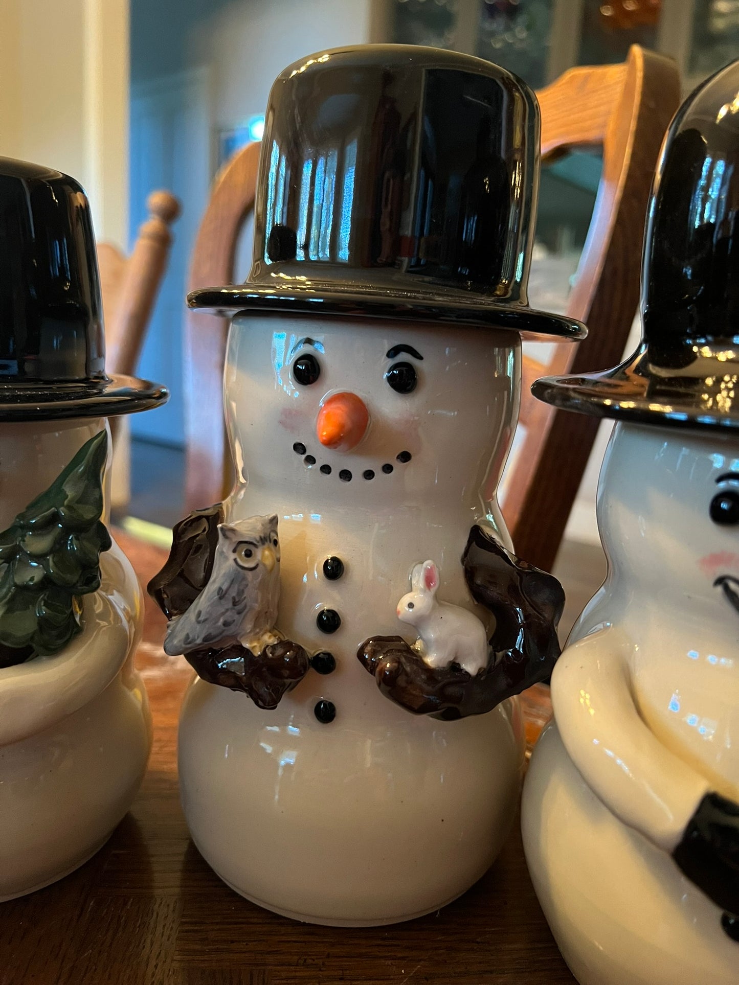 Wheel thrown Snowman with bird and rabbit (~10 inches) (Copy)